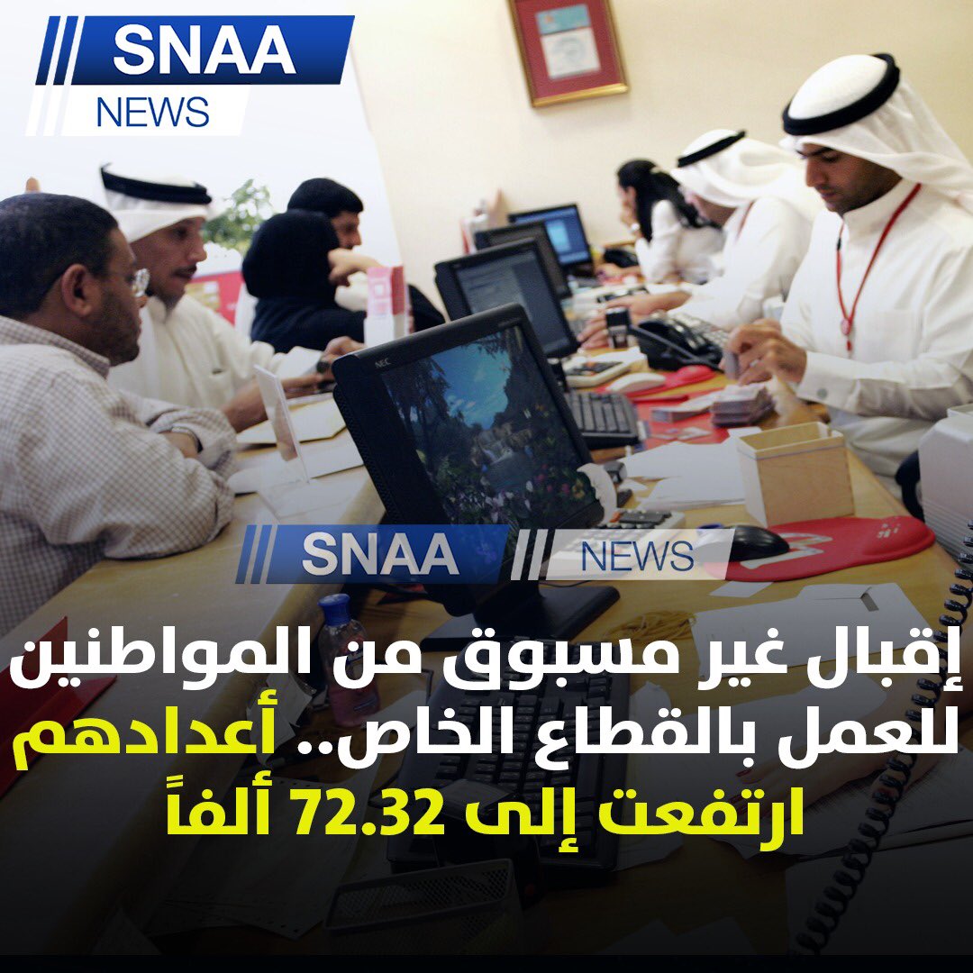 SnaaNews's tweet photo. بيانات رسمية: 

القطاع الخاص يشهد إقبالا من قبل المواطنين والمواطنات على خوض غمار العمل به ، أعدادهم ارتفعت إلى 72.32 ألفاً

 أبرز عمليات تغيير مراكز الانشطة التي شهدها نشاط خدمات الاقامة والمطاعم والتشييد بالقطاع الخاص
#الكويت #kiwait https://t.co/XKKeEF8wyq