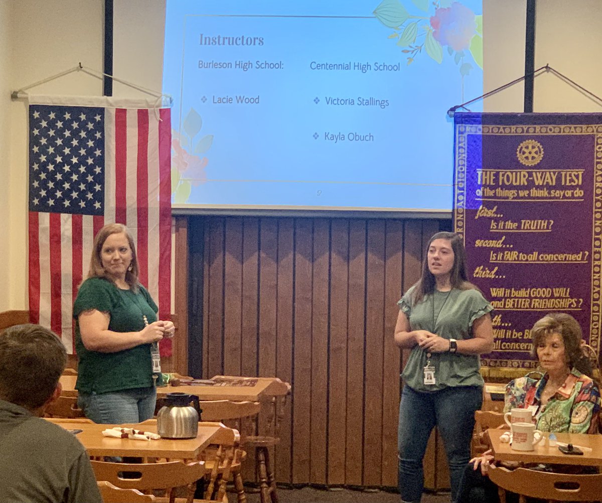 BHS and CHS teachers Lacie Wood and Kayla Obuch gave an interesting presentation to the Burleson Rotary Club this morning on <a href="/BurlesonISD/">BurlesonISD</a> Plant Science Program in Floral Design.