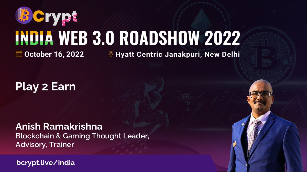 CsharpCorner's tweet photo. Join @anishrkurup at BCrypt Conference 2022 - India Web 3.0 Roadshow, as he will be talking about "Play 2 Earn".
cc @Thought80589886, @Revolutionland

Register now>> https://t.co/EOtjO5W4tg

#Bcrypt2022 #BcryptIndia #Web3Conference #Web3 #NFTs #NFTMarketplace https://t.co/puuO5ysh8t