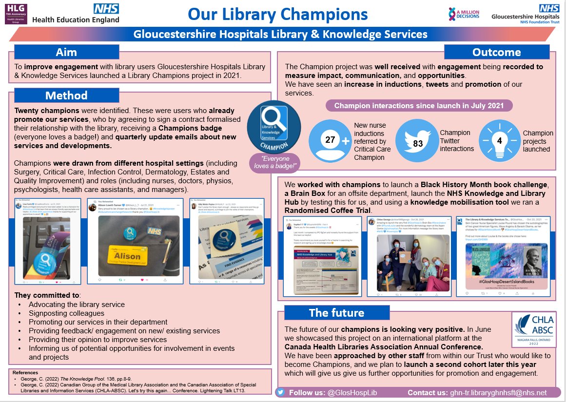 We are delighted to have won overall prize for <a href="/CILIPHLG/">HLG SIG</a> #HLG75 poster competition! 🥳

Congratulations to @chloe1969george, the driving force behind the Library Champions project &amp; <a href="/ClaireOLibrary/">Claire O'Connor</a>  &amp; Jasmin for delivering a fab talk on the poster!