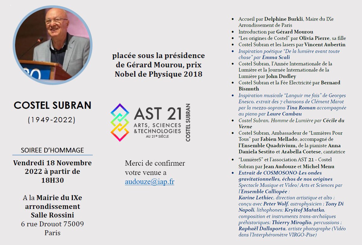 johnmdudley's tweet photo. Pour ceux qui seront à Paris le 18 novembre, retenez la date et prévoyez d'assister à une cérémonie spéciale en l'honneur de notre cher Costel Subran. @sfoptique @SFP_officiel @InstitutOptique https://t.co/WtO6JcVrbt