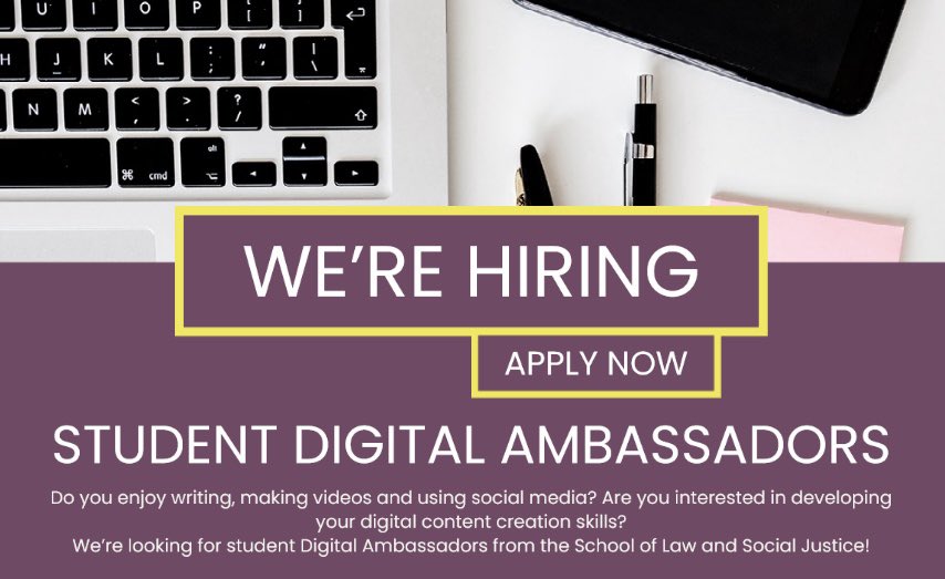 We are hiring Digital Student Ambassadors 🤩 Do you enjoy writing, vlogging & working with social media? This paid opportunity could be ideal for you! To apply (or for more info) email WHY you're interested with 3 content ideas to slsjdigi@liverpool.ac.uk