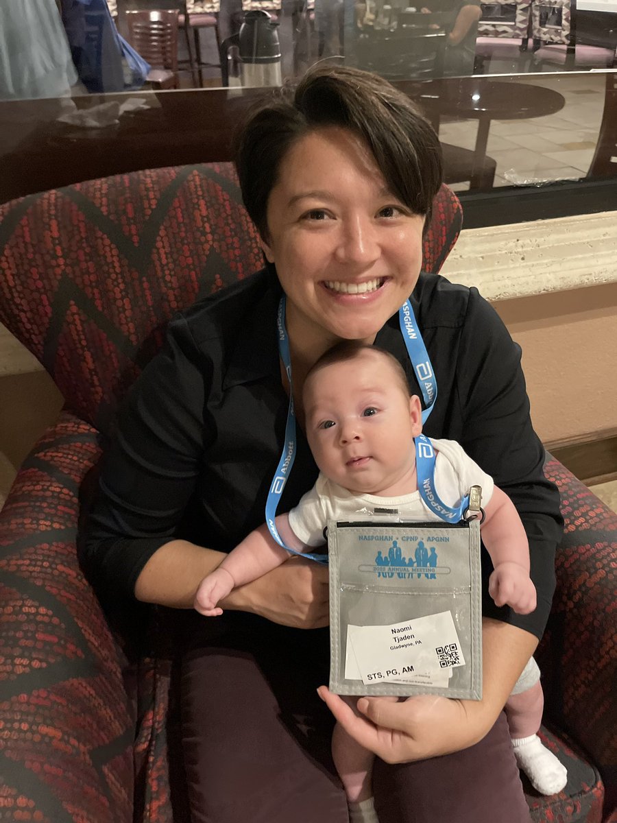 The youngest <a href="/NASPGHAN/">NASPGHAN</a> member is really enjoying the milk bar at #NASPGHAN22 and the snuggles from his future colleagues <a href="/chopgifellows/">CHOP GI Fellows</a>