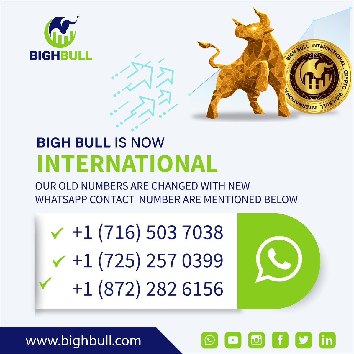 BIGHBULL1's tweet photo. Urgent BIGH BULL ANNOUNCEMENT 
Beware of Fraud Telegram Group &amp; Channel
TO VERIFY CONTACT US ON OUR NEW WHATSAPP NUMBER MENTIONED BELOW:
+17165037038 / +17252570399 /+18722826156

Bigh Bull Website - https://t.co/RH0tCEsPjY https://t.co/2h5VVeObzv