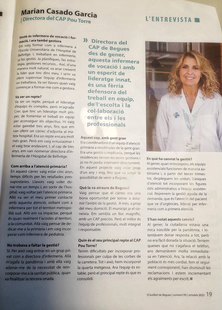 capbegues (@capbegues) on Twitter photo Entrevista a la direcció del centre CAP Pou Torre #Begues al butlletí informatiu <a href="/ajbegues/">Ajuntament de Begues</a> 
Infermera de vocació i amb esperit de lideratge <a href="/mariancasadote1/">mariancasado@ telefonica.net</a> <a href="/cio_1974/">Rocio Moreno🎗</a> <a href="/esteve_lluis/">Lluís Esteve</a> <a href="/Coral_Barcelona/">CoralFernándezSolana</a> <a href="/danirivilla/">Daniel Rivilla</a> <a href="/SoniaMa81101228/">Sonia Martinez Carmona</a> <a href="/MariaPilarGamar/">M Pilar</a> Entrevista a la direcció del centre CAP Pou Torre #Begues al butlletí informatiu <a href="/ajbegues/">Ajuntament de Begues</a> 
Infermera de vocació i amb esperit de lideratge <a href="/mariancasadote1/">mariancasado@ telefonica.net</a> <a href="/cio_1974/">Rocio Moreno🎗</a> <a href="/esteve_lluis/">Lluís Esteve</a> <a href="/Coral_Barcelona/">CoralFernándezSolana</a> <a href="/danirivilla/">Daniel Rivilla</a> <a href="/SoniaMa81101228/">Sonia Martinez Carmona</a> <a href="/MariaPilarGamar/">M Pilar</a>