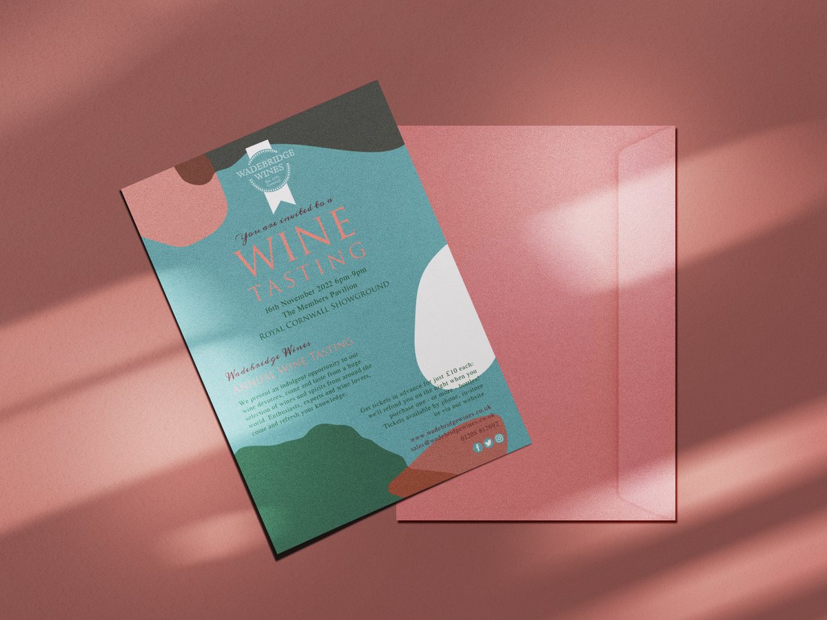 pickledesign's tweet photo. Here is some recent design for you today. We created these invites for Wadebridge Wines' up and coming wine tasting event. Based on last years invite but with rich new colours, a treat to receive in the post! https://t.co/GDqWE9rF6E #winetasting #invitedesign https://t.co/XpIle3xkjh
