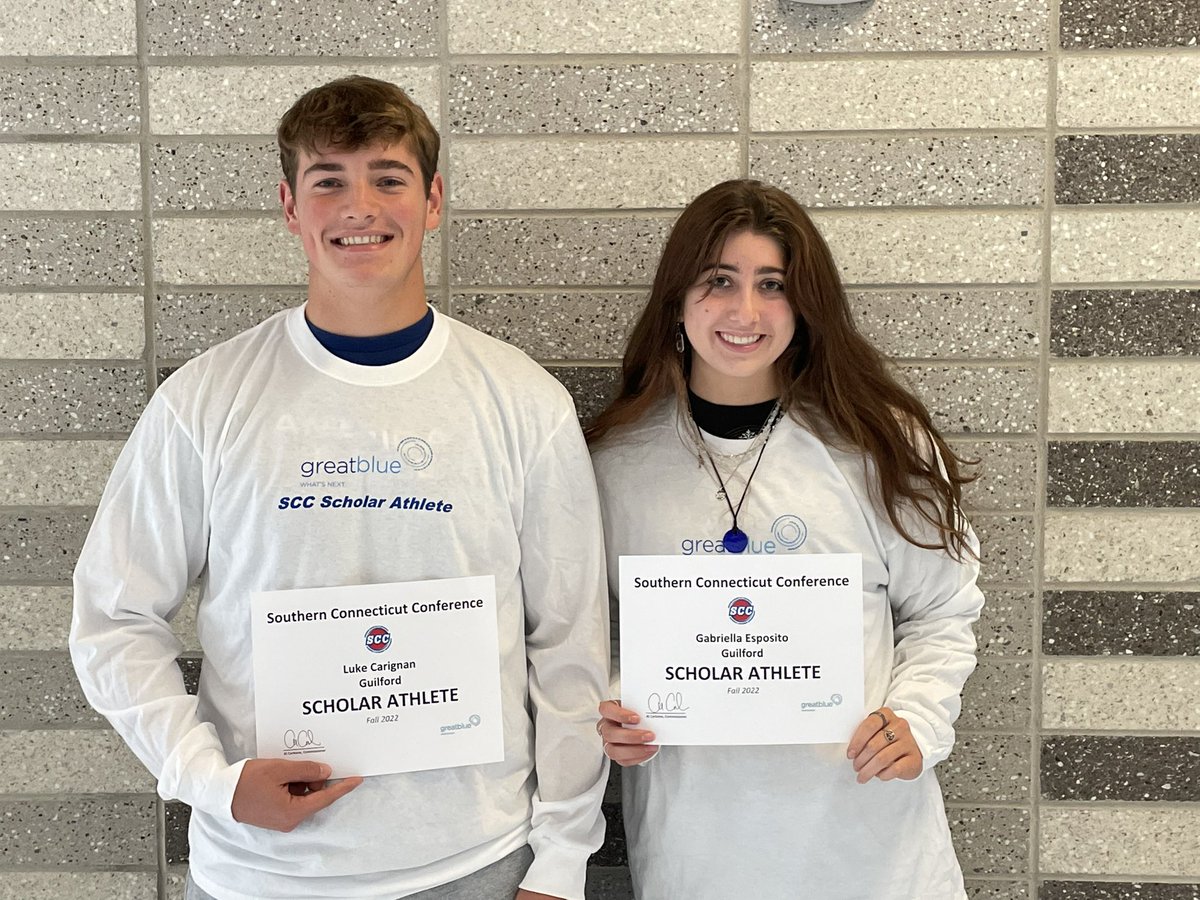Grizzlies_GHS's tweet photo. Congratulations to Luke Carignan (Football) and Ella Esposito (Swimming &amp; Diving) for being named the SCC Fall Scholar Athletes. We would like to thank the sponsor Great Blue Research @GBResearch for making this recognition possible #SCC https://t.co/HjIxuneynp