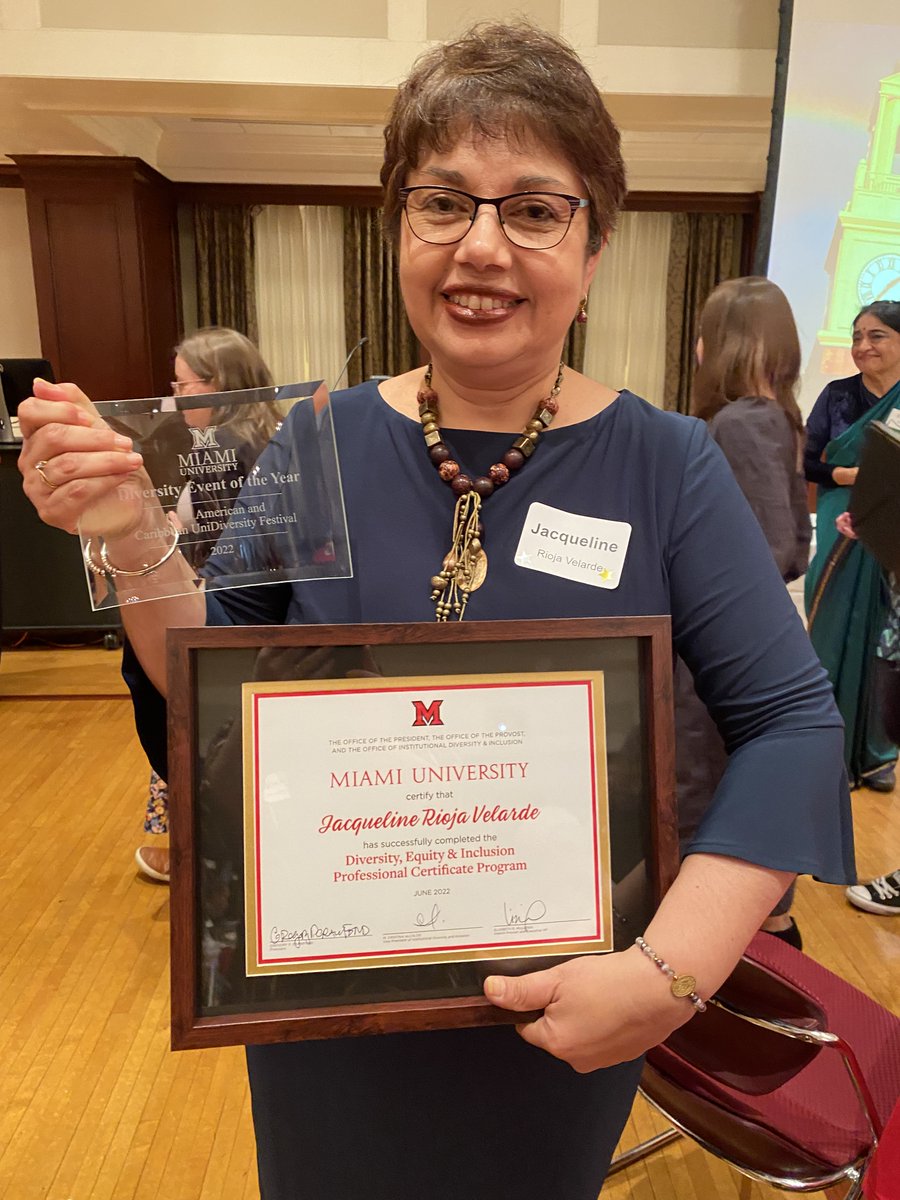 MiamiOH_Global's tweet photo. #MiamiOHGlobal congratulates our colleague Jacqueline Rioja Velarde, who received the 2022 Miami University Diversity and Inclusion Diversity Event of the Year Award  in recognition of the impact of the Latin American and Caribbean UniDiversity Festival (https://t.co/Oyj6PvycRt)! https://t.co/WNlb71nBE0