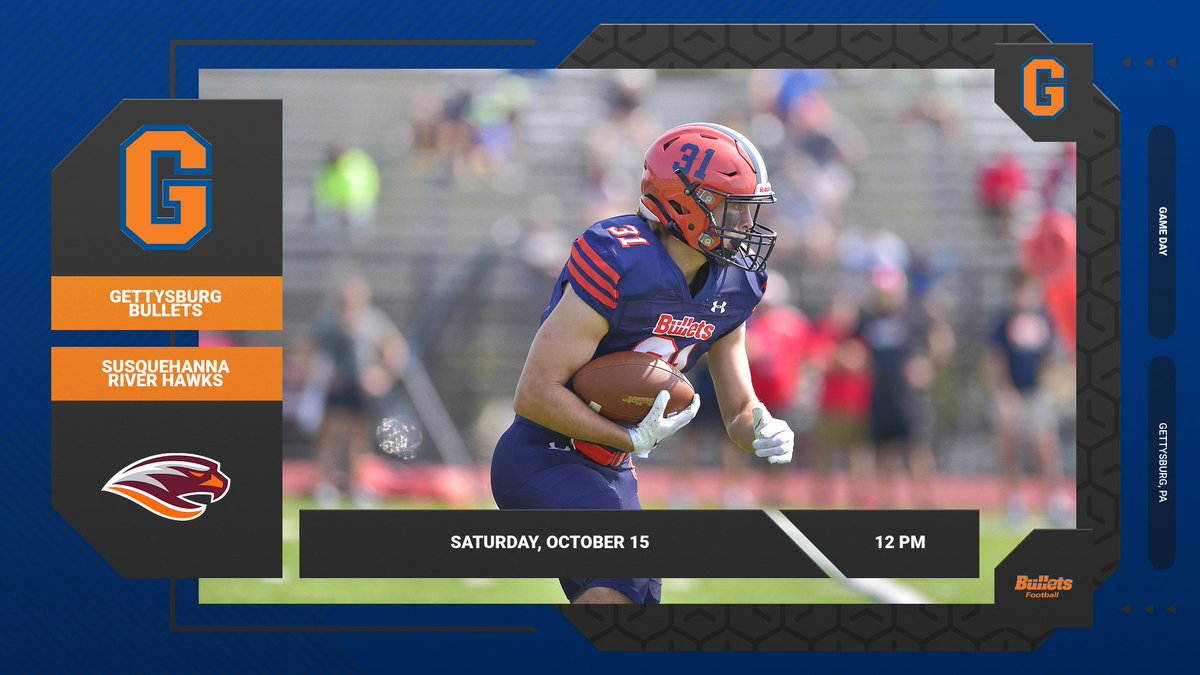 gburgbullets's tweet photo. Happy Homecoming! Gettysburg Football takes on No. 21 Susquehanna today on Shirk Field. Kickoff is at 12 PM. 🔶🔷 #GoBullets #BulletsFB https://t.co/MY2UvHMluK