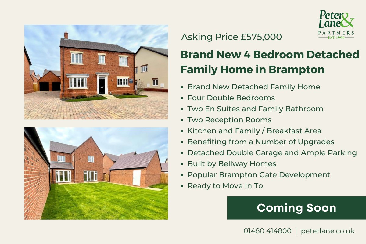 Coming Soon - Brand New 4 Bedroom Detached Family Home in Brampton (Asking Price £575,000)

Call us today on 01480 414800 to arrange your viewing of this newly built property in the desirable village of Brampton.