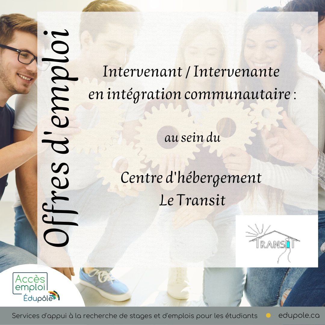 [Offre d'emploi]
Intervenant/Intervenante en intégration communautaire
Le Centre d'hébergement `Le Transit`, Edmundston
Pour info ou pour postuler: bit.ly/3eu8DDs