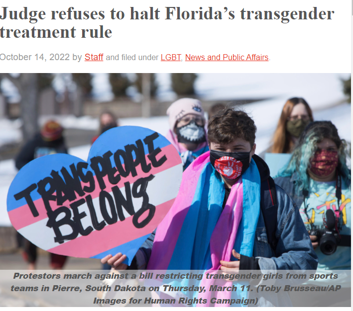 ErinInTheMorn's tweet photo. This is terrifying and I hope it isn't precedent for what is to come in Florida. A Judge in Florida has refused to halt the new policy that bans transgender adults from coverage on medicaid. 

Florida is currently considering medically detransitioning all trans youth. https://t.co/0J1KeoHOM5