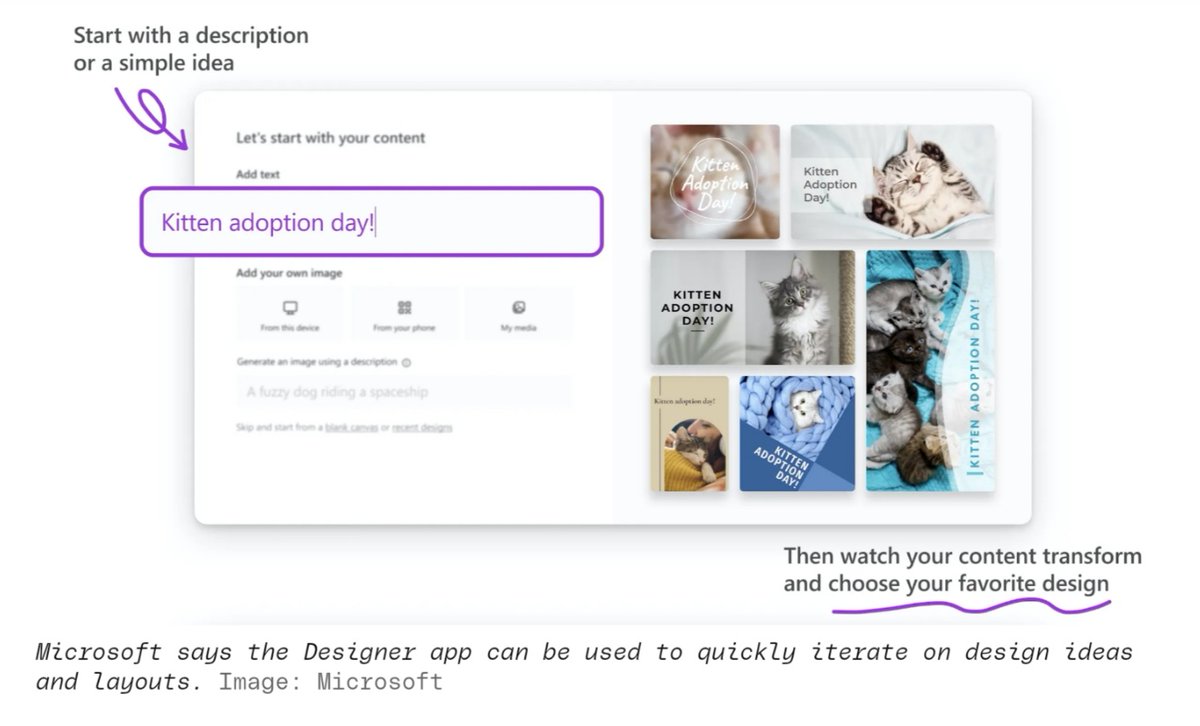 AmithHegde6's tweet photo. #AIgeneratedImagery is the new #ClipArt as @Microsoft adds #DALLE to its @Office #suite
#AIgeneratedArt is coming to a #PowerPointPresentation near you with a new #app namedΒ #MicrosoftDesigner
T app functions same way as #AItextToImage #models
π½πΈ@Verge https://t.co/xzxhHI3e1M https://t.co/e8cAS5oqdP