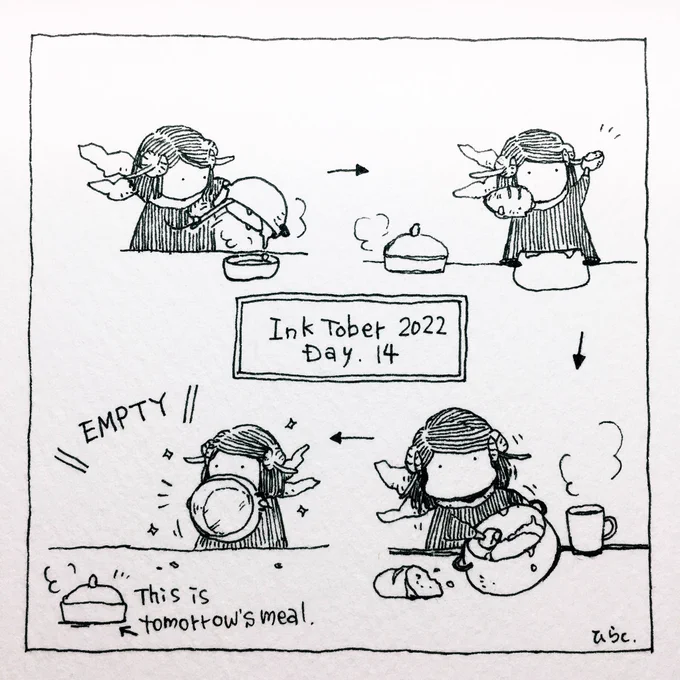 10/14: EMPTY縁について水分の飛んだところが特においしい。It's especially delicious when it sticks to the edges and loses moisture. #inktober2022  #inktober2022day14  #Pavot  #ペン画 