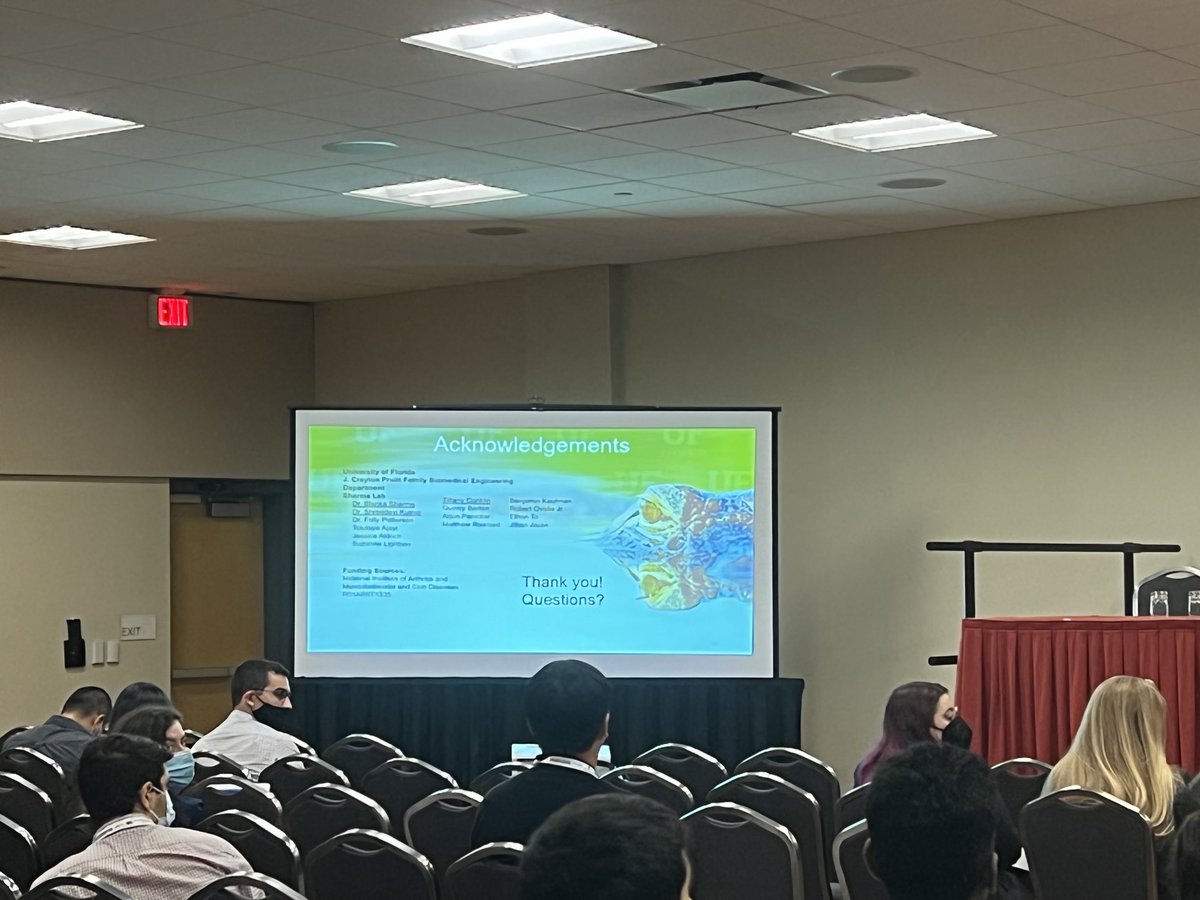 Congrats to Tiffany Conklin who presented her work on the delivery and anti-inflammatory effects of MnO2 nanoparticles on macrophages to mitigate their inflammatory signaling in osteoarthritis. #BMES2022 ⁦<a href="/BlankaSharma/">Blanka Sharma</a>⁩