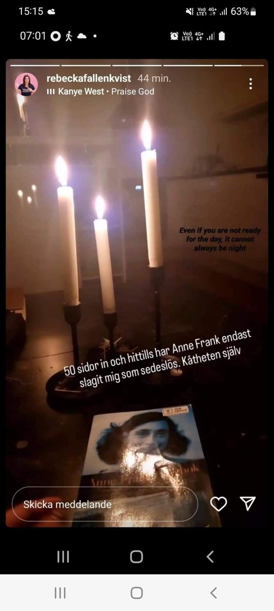 Rebecka Fallenkvist fortsätter att överträffa sig själv. Du läser om Anne Frank, ett barn som mördades i Förintelsen pga att hon var judinna, och kopplar sedan hennes berättelse till sex. Detta är så otroligt vidrigt och smaklöst.