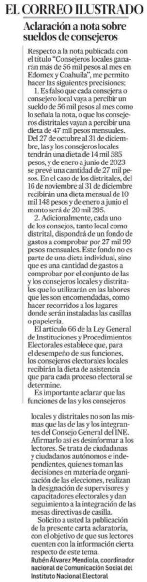 Fake news: Ayer en su portada @LaJornada publicó que los consejeros locales del @INEMexico en Coahuila y Edomex ganarán 56 mil pesos. FALSO La dieta será de 14 mil pesos. Qué ganas de desinformar. La antítesis del periodismo serio y de calidad. Va aclaración 👇