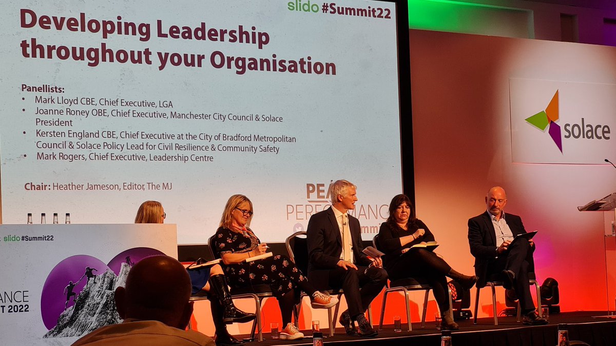 LocalLeadership's tweet photo. It was great to have our Chief Exec @MKMRogers speaking at #SolaceSummit22 this week. Mark was part of a thought-provoking panel alongside @MarkLloydLGA @joanneroney & @kersten_england, expertly chaired by @HeatheratTheMJ. See 🧵 for some of the insights! 👇 https://t.co/yjG78OvGvt