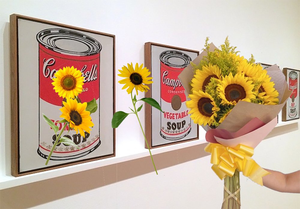 En un universo alternativo, activistas arrojan girasoles sobre el cuadro «Sopa de tomate Campbell» de Andy Warhol