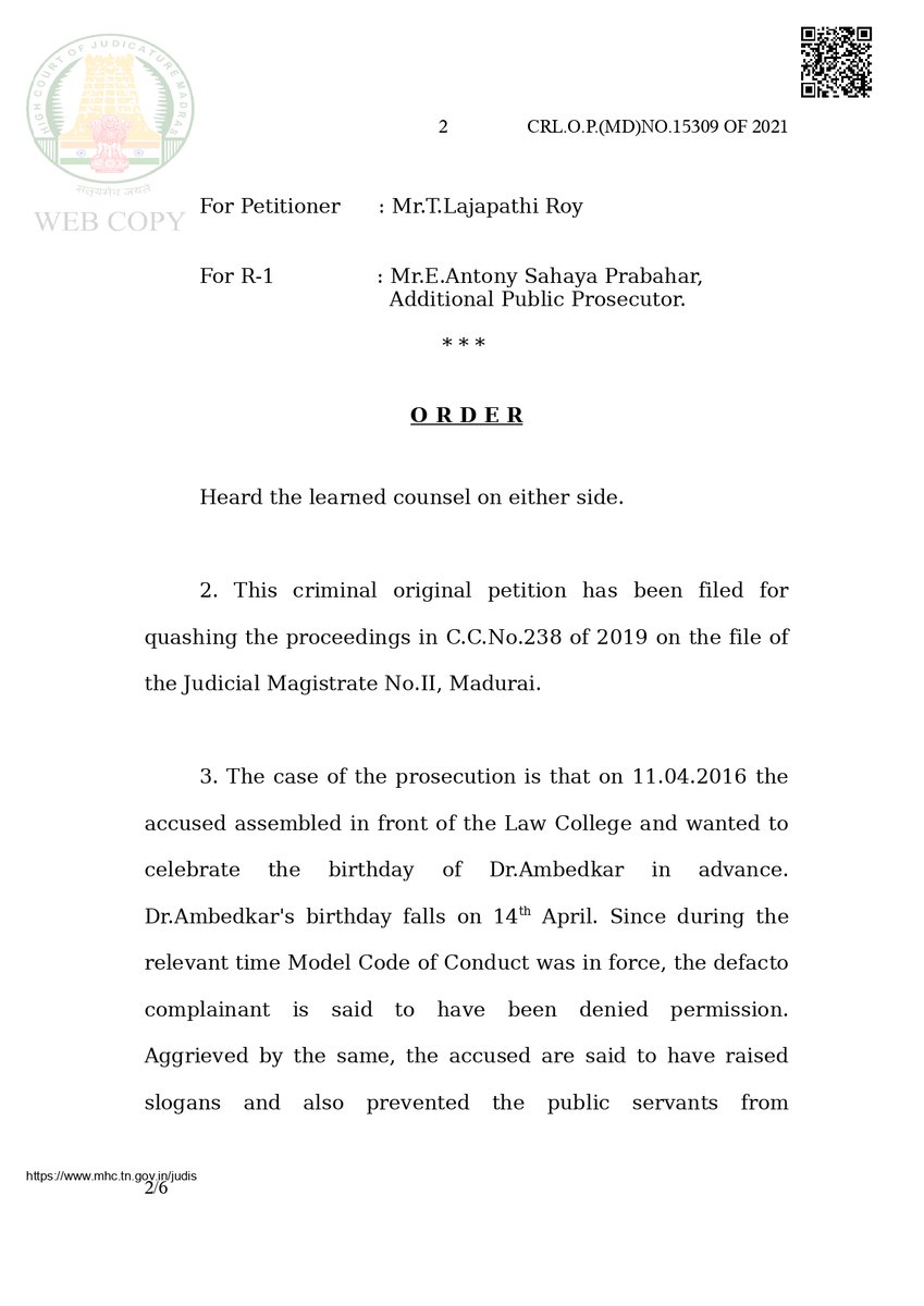 sheiks7007's tweet photo. 1/2
Criminal Original Petition filed under Section 482 Cr.P.C.
praying to direct the respondent/police not to harass the petitioners under
the guise of enquiry pending before the respondent/police. https://t.co/0ekIziOztt