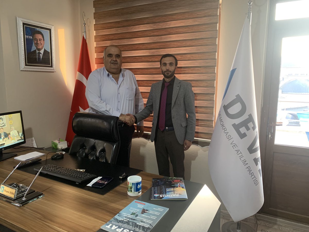 deva partisi Patnos ilçe başkanı sayın  Ilhami Esin beyfendiyi ilçe teşkilatında ziyarete bulundum gelecek Partisi adına kendilerinin mütevaziliğine karşılık şükranlarımı sunuyorum