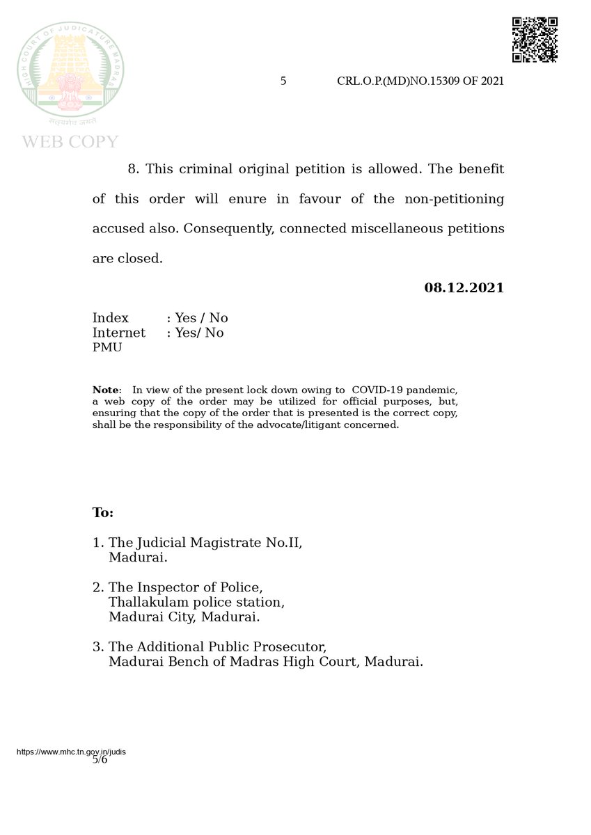sheiks7007's tweet photo. 2/2
Criminal Original Petition filed under Section 482 Cr.P.C.
praying to direct the respondent/police not to harass the petitioners under
the guise of enquiry pending before the respondent/police. https://t.co/eTXtO1SUzN