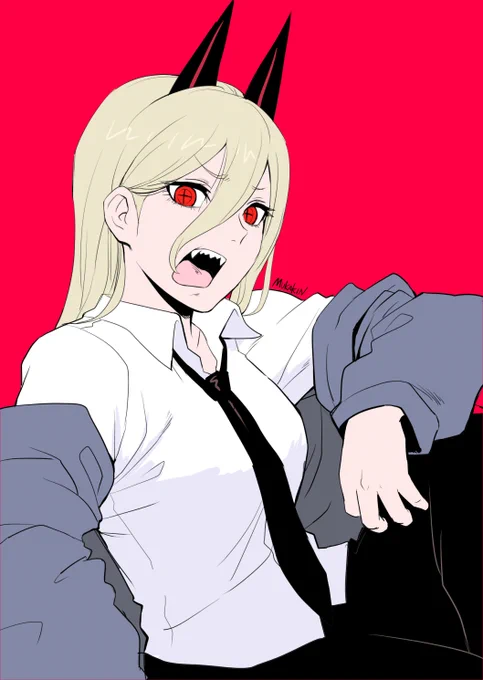 ウマ娘ではないですが、チェンソーマンのOPでパワーちゃんを知ったので「はあ?ウマ娘ぇ?耳イ?これはワシの立派な角じゃ!!」#チェンソーマン #パワー 