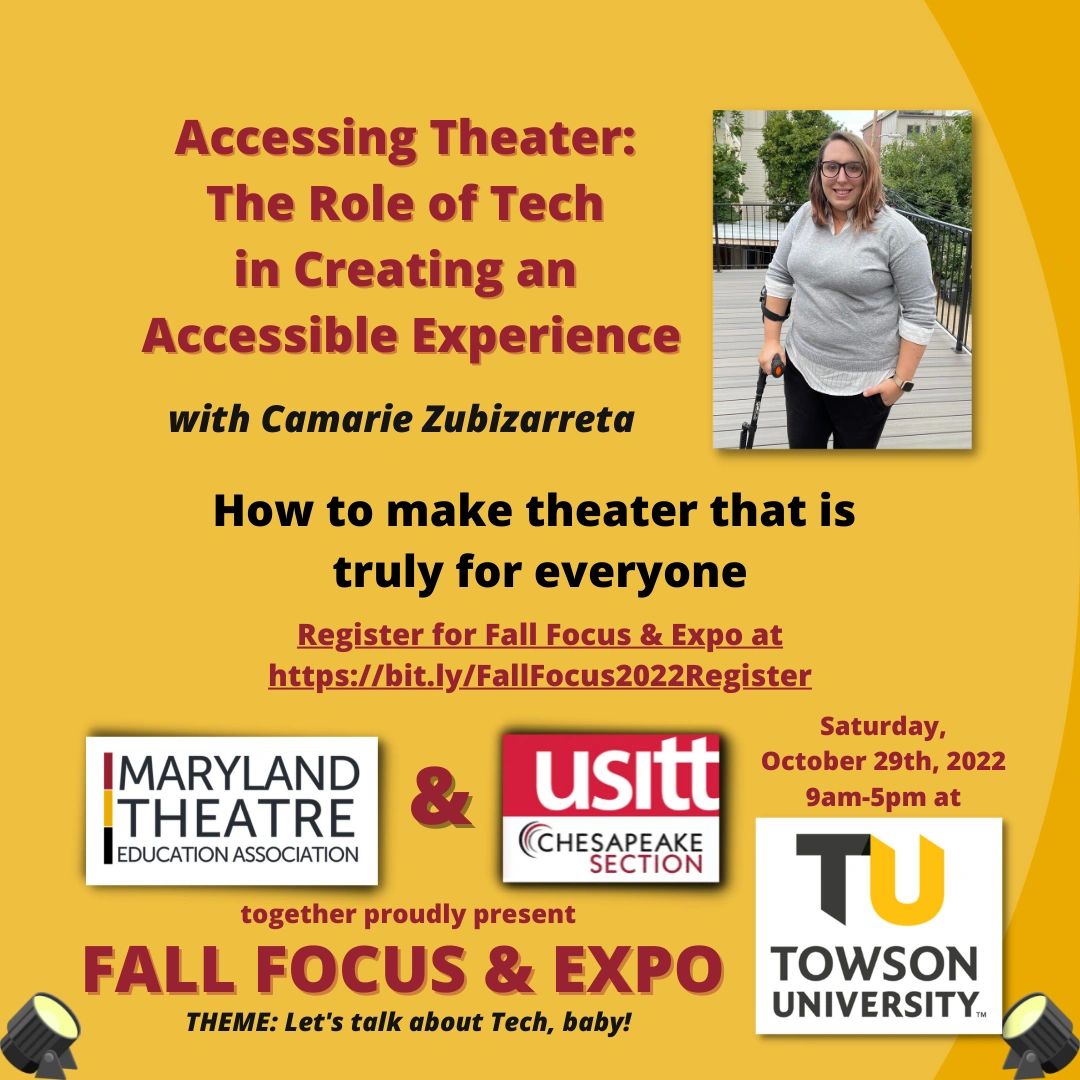 MdTheatreEd's tweet photo. Check out these amazing workshops @ Fall Focus &amp; Expo on October 29th.
FREE for members of either organization
MTEA or USITT Membership $25
Both Orgs Membership $45
USITT Student* Membership $5
Join today @ https://t.co/duIucEQkdG
then register for EXPO at https://t.co/Yg1OfFLl45 https://t.co/fnVbpn9ar7