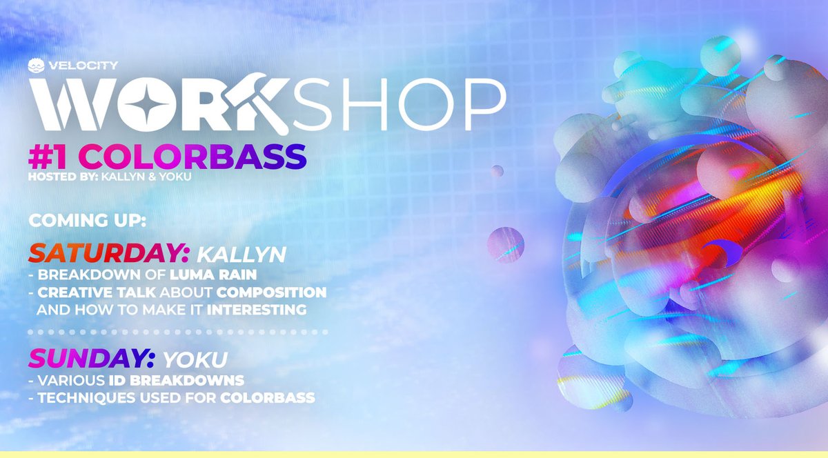 thevmusic_'s tweet image. We're hosting our first-ever community event: Workshop #1 #Colorbass! // Day programme by our A&amp;amp;Rs, @_kallyn &amp;amp; Yoku! 

Join the event here:
👉bit.ly/thevworkshop1