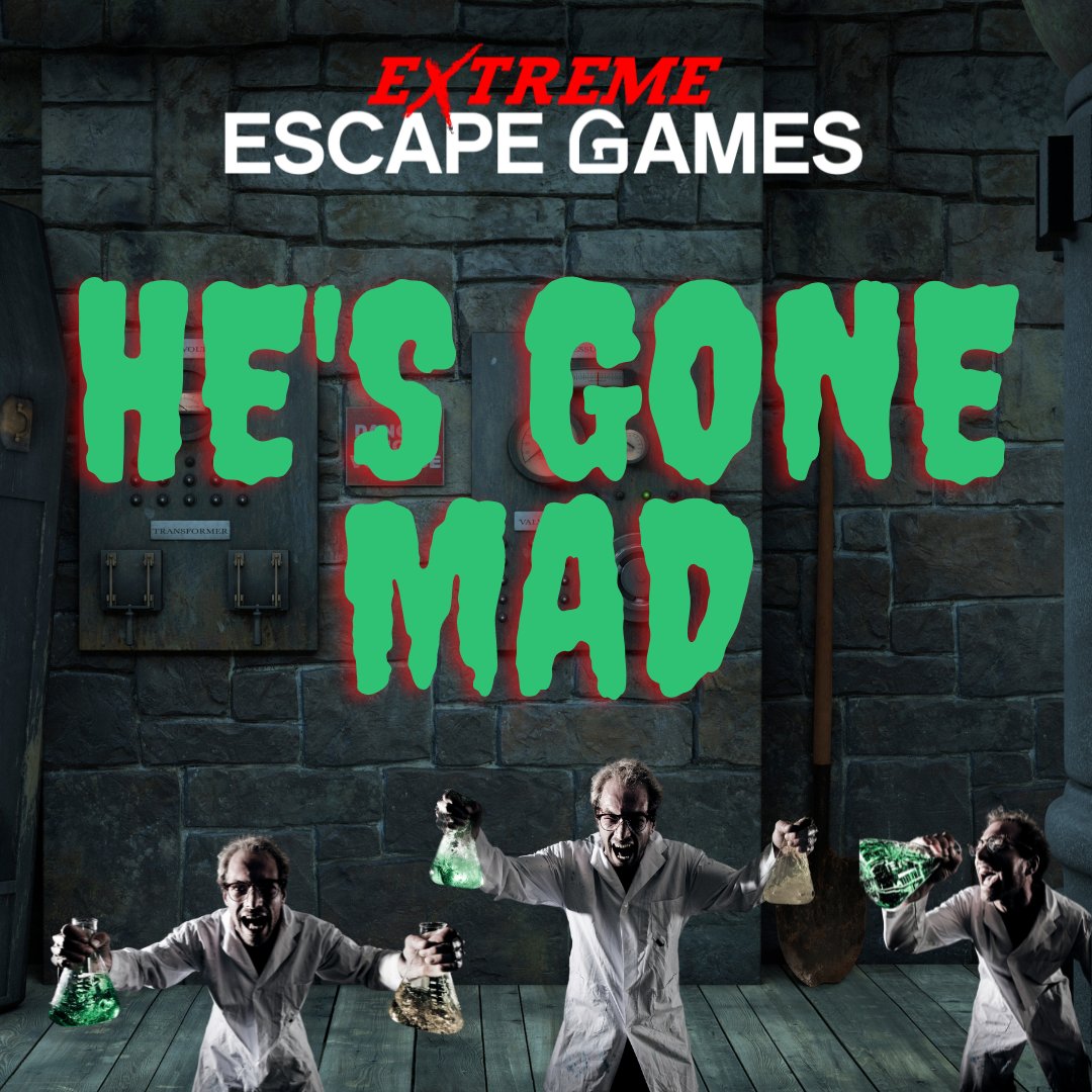 ExtremeEscape's tweet photo. October is the perfect month to experience the most THRILLS from your family and friends! Enter our Mad Scientist room this weekend... if you dare. https://t.co/tFevuHfi0A