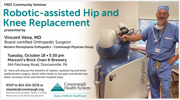 ConemaughHealth's tweet photo. Mark your calendar, and RSVP, to this FREE Community Seminar on Tuesday, October 18!!

Space is limited, so RSVP to 814.534.5276 or skaseler@conemaugh.org

#CountOnUs #Orthopedics #OrthopedicCare #OrthopedicSeminar https://t.co/mZhz3vQ4mJ