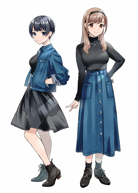 デニムジャケットとデニムスカート 