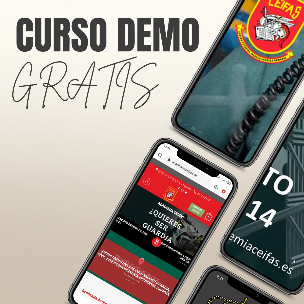 AcademiaCeifas's tweet photo. 🔴Ya está disponible el #cursodemo de Academia Ceifas donde podrás ver cómo se estructuran los temas y pruebas necesarias para poder afrontar tus oposiciones👮 de una manera organizada y con el mejor equipo a tu lado.🤓

#oposiciones #opogc #guardiacivil #unaplazaesmia https://t.co/LFZzWx9jw3