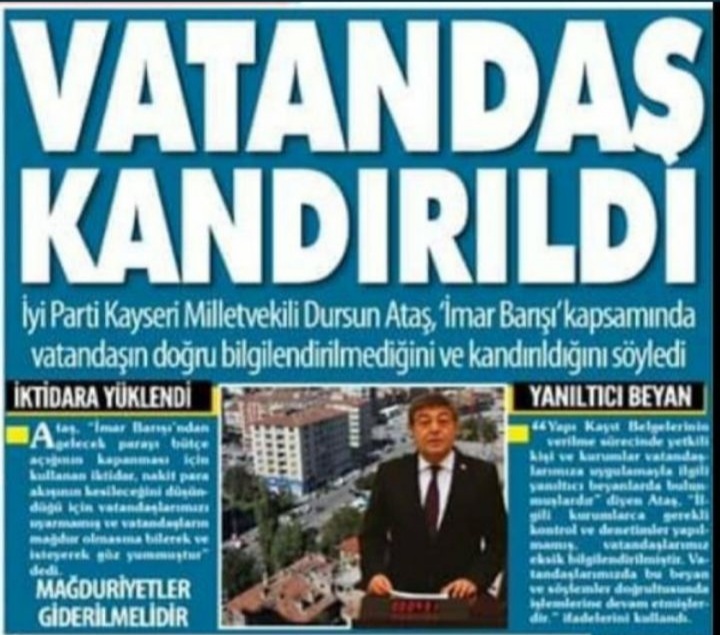 <a href="/tcbuyuksehir/">AK Belediyeler</a> 2018 imar barışının yeni mağduriyetler doğurduğunu milyonlarca insanın barınmak için yaptığı evlerin yıkımla karşı karşıya olduğunu CHP'den <a href="/ozcanpurcu/">Özcan Purçu</a> ve İYİ  PARTİ'den <a href="/DursunATAS38/">Dursun ATAŞ</a> TBMM'de gündeme getirmişlerdi.
Yıkımlar dursun
#imarbarışıgüncellensin
<a href="/herkesicinCHP/">CHP 🇹🇷</a> 
<a href="/iyiparti/">İYİ Parti</a>