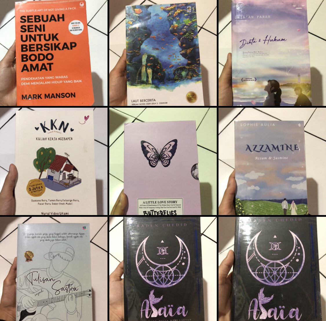 royalscities's tweet photo. WTS NOVEL PRELOVED
- kondisi overall masih bagus, bisa dm buat detailnya

1. Laut bercerita 55k
2. Dikta dan Hukum 50k
3. Butterflies (Ale) 75k
4. Azzamine 50k
5. Tulisan Sastra 50k
6. Sebuah seni untuk besikap bodoamat 40k
7. Alaia I 40k
8. KKN (Kuliah, Kerja, Ngebaper) 45k https://t.co/7ELLUVSP6V