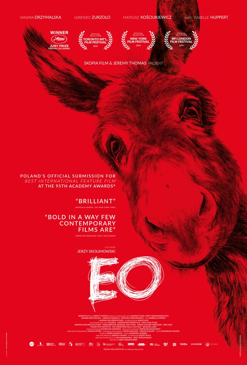 Take a first look at the official US Poster for Jerzy Skolimowski’s EO, winner of the Jury Prize at @festival_cannes and Poland’s official entry for Best International Film at the 95th Academy Awards. Opens in NY November 18 and LA December 2. Get tickets: EO.official.film