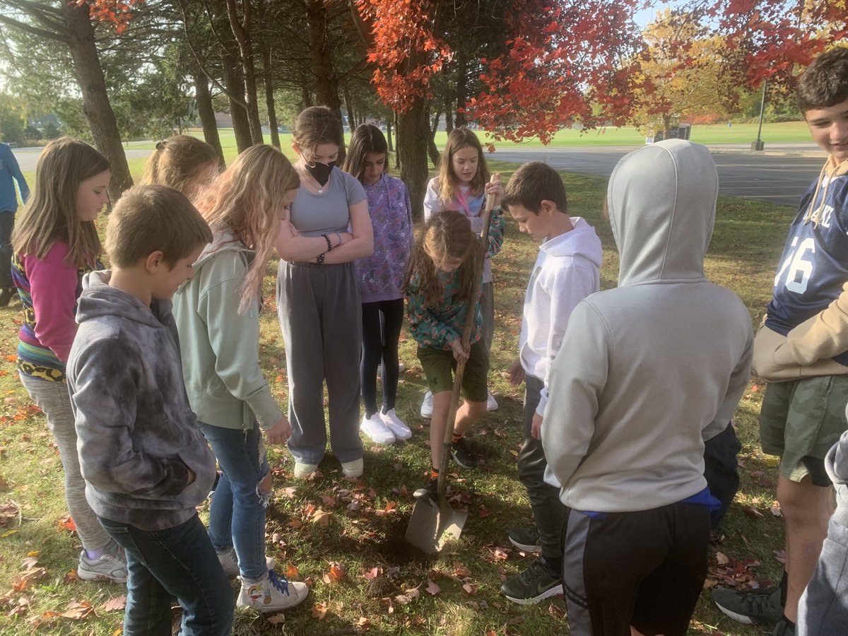 KimClancy7's tweet photo. Fun Friday!! 2nd pair of underwear going in the ground.  “Keep digging till we hit bedrock”!!!😂 Students drew a map so we can find the underwear in the spring!! #glcsMS #gogulllake https://t.co/eDf9eB9Zja
