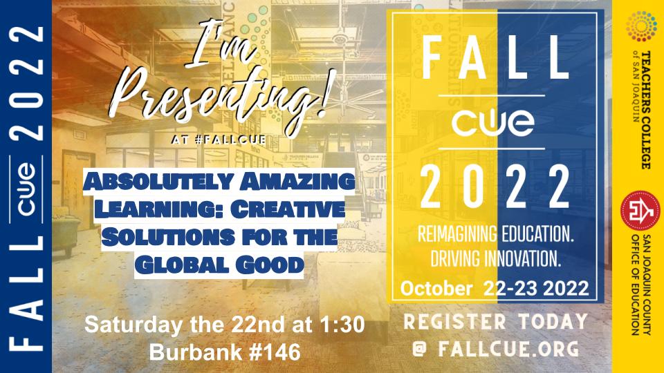 Jazzed to be part of #FallCUE22 on the 22nd and 23rd! On Saturday at 1:30, please join my session on dynamic learning. #WeAreCUE #5DTC #SVCUE @JoeMarquez70 Register here: bit.ly/3T8agWj