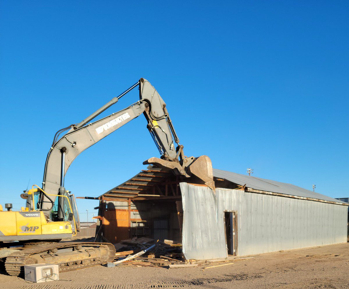 Wow. The grey maintenance shed is coming down. Respect and honor the service of “Brian’s Shed”. Change is tough AND we will continue to seek the opportunities ahead. Let’s dream forward. What possibilities will this new space present for students and the community? #StrasburgColo