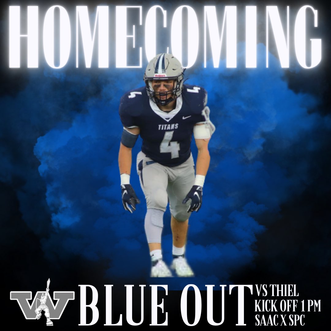 Come out and support ⁦@WCtitansFB⁩ and Blue out Harold Burry. Homecoming is special ⁦@westminsterpa⁩.