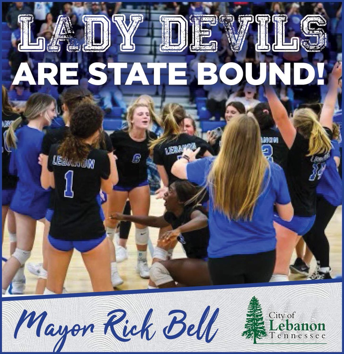 The Lady Devils are STATE BOUND! Swept Bradley Central 3-0 last night, at home, in Substate. First time LHS Volleyball has made it to State in 21 years! We are so proud of these athletes! @lebanon_high @LebanonVolley #GoBlue #OnceABlueDevilAlwaysABlueDevil