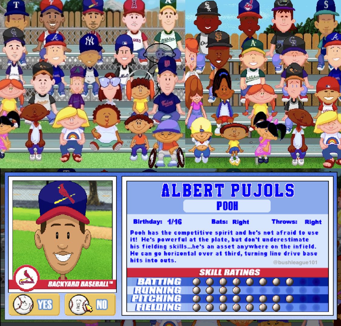 BushLeague101's tweet photo. With Albert Pujols officially retired there are no more active mlb players from 2001 Backyard Baseball game https://t.co/wjmHm3UszV