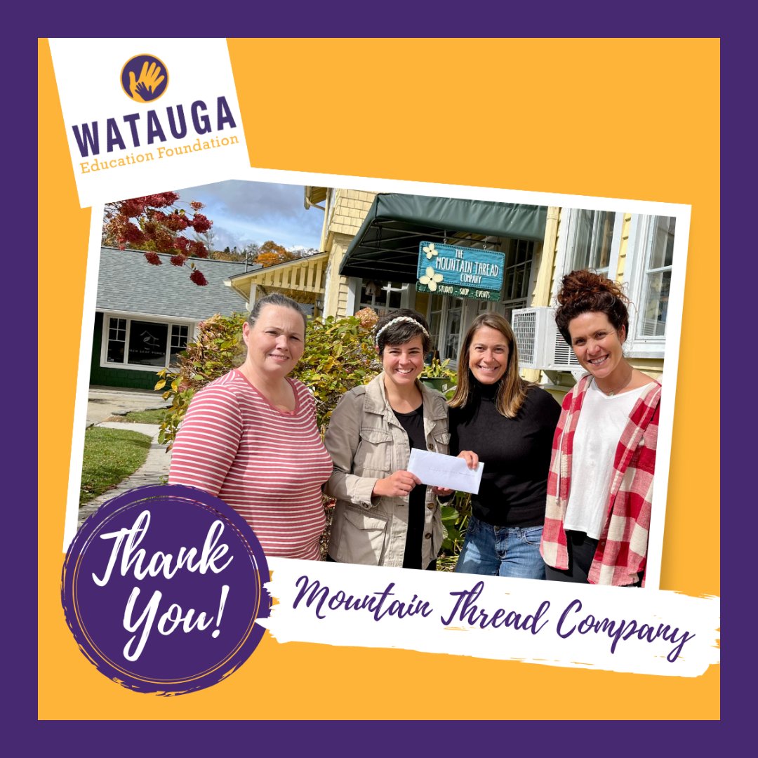 Thanks to Katherine Lile and @themountainthreadcompany for their generous donation from the proceeds of a silent auction they held in September! We are so grateful for community support that helps us sustain our mission of enhancing <a href="/WataugaSchools/">Watauga County Schools</a>.

#WeAreWatauga #WEFforWCS F