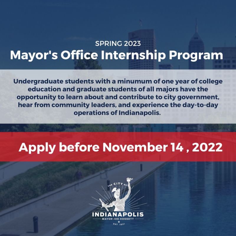 Applications for our Spring internship session are now open. 

Apply before November 14 at indy.gov/moip