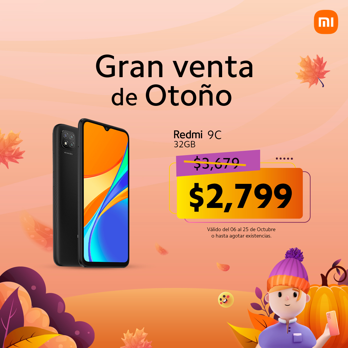 XiaomiMexico's tweet photo. Saca retratos como un profesional con la triple cámara IA del #Redmi9C y puedes llevarte su versión de 32 GB en la #GranVentaDeOtoñoXiaomi. ¡Adquiérelo ya! https://t.co/GBGJHJRJk8