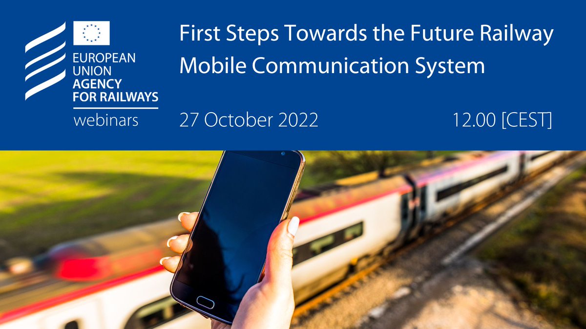 ERA_railways's tweet photo. Save the date for our next #webinar on the Future Railway Mobile Communication System (FRMCS), a major step for the #interoperability of the telecommunication systems used by the #railways.
Join us online on 27.10.2022โก๏ธ https://t.co/fAF4dsJHvN
#ERAwebinars @uic https://t.co/c01ts8J7tr