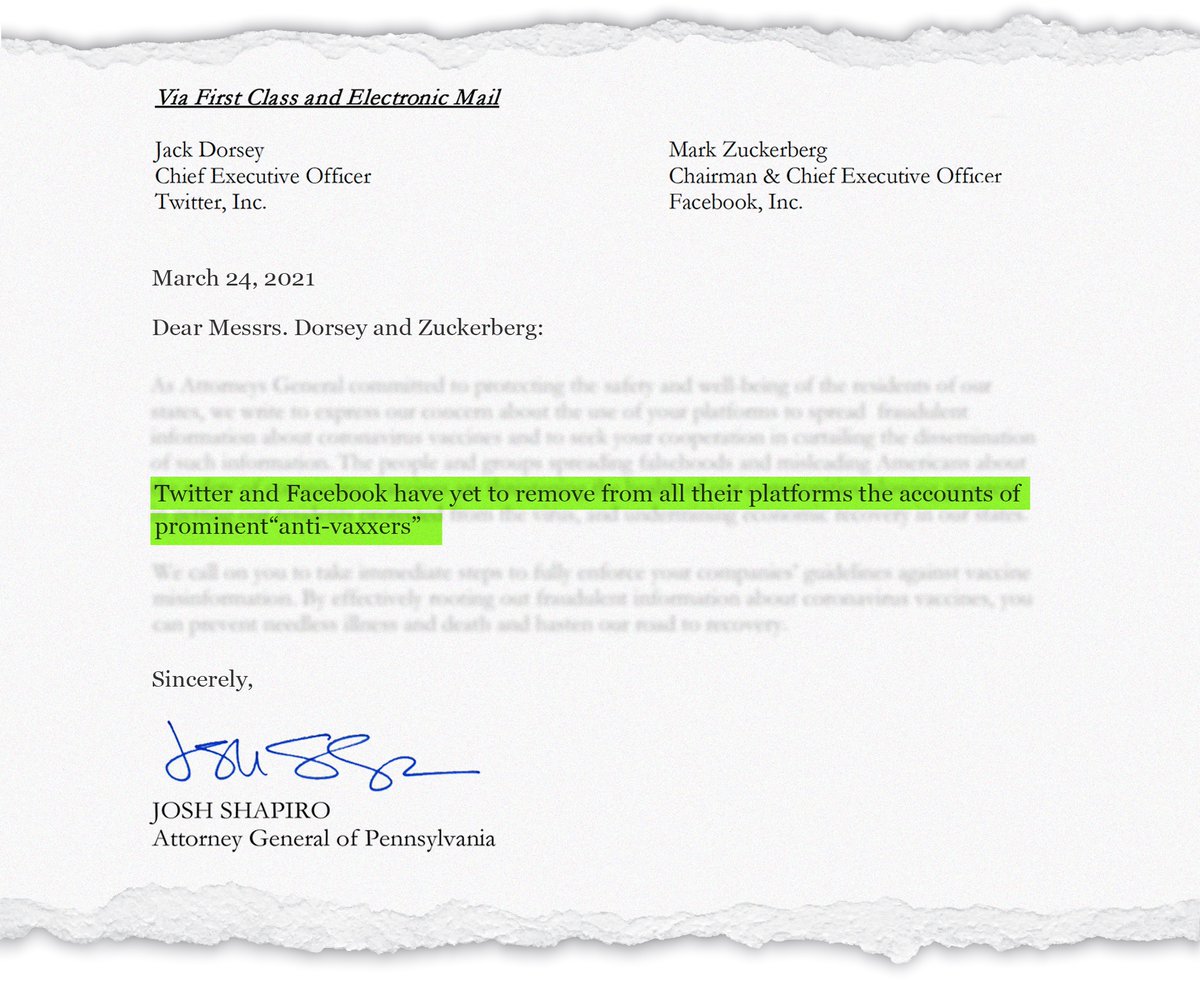 PAGOP's tweet photo. BREAKING: In March of 2021, Shapiro joined a letter to Facebook and Twitter CEOs asking them to take away 1st Amendment rights. This is who he is. https://t.co/zStLdKajO0