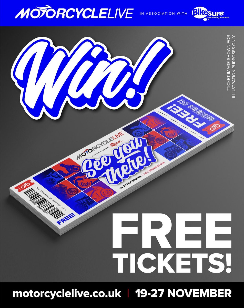 Giveaway time! 🎟 Win a pair of tickets for Motorcycle Live 2022 in association with <a href="/bikesure/">Bikesure</a>!

Follow us, comment &amp; tag a friend you want to take between the 19th-27th November.

Winner chosen 24th October, tickets courtesy of <a href="/motorcyclelive/">Motorcycle Live</a> #MotorcycleLive #SeeYouThere