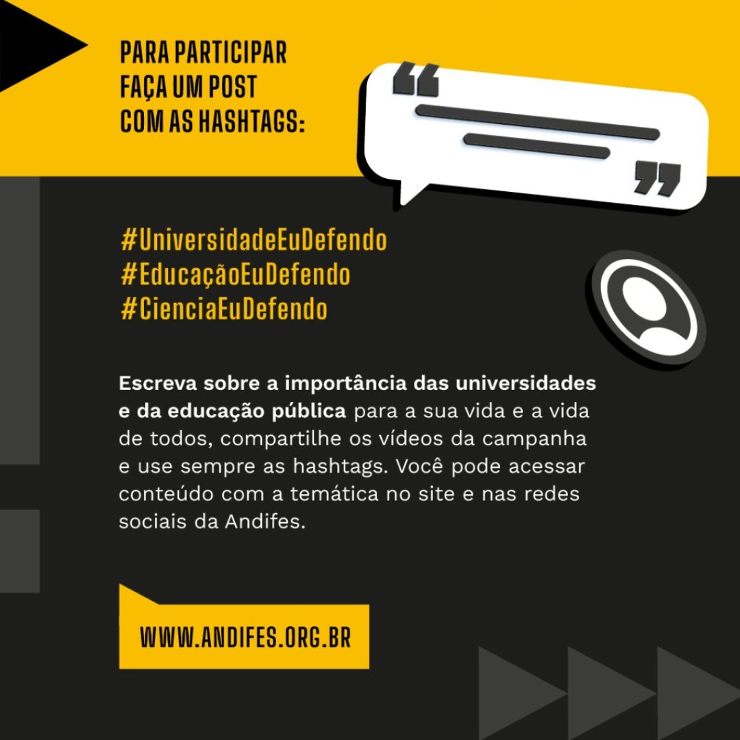 unifesp's tweet photo. Estudante da #Unifesp, participe! É muito fácil: basta fazer um post relatando a importância das universidades e da educação pública para a sua vida e para a vida de todos(as) e compartilhe usando as hashtags #UniversidadeEuDefendo, #EducaçãoEuDefendo e #CienciaEuDefendo @Andifes https://t.co/jmo4frLnlQ