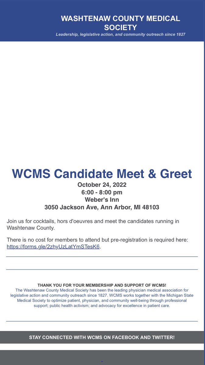 MuskegonMedSoc's tweet photo. From our friends @WashtenawCMS 
All members are welcome, however, pre-registration is required.
@MichStateMedSoc 
#MICountySoc https://t.co/RUmTI0HgWV